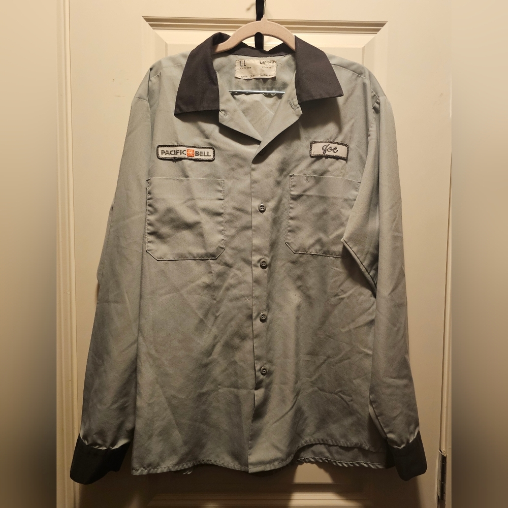 Vintage Pacific Bell work shirt with name tag